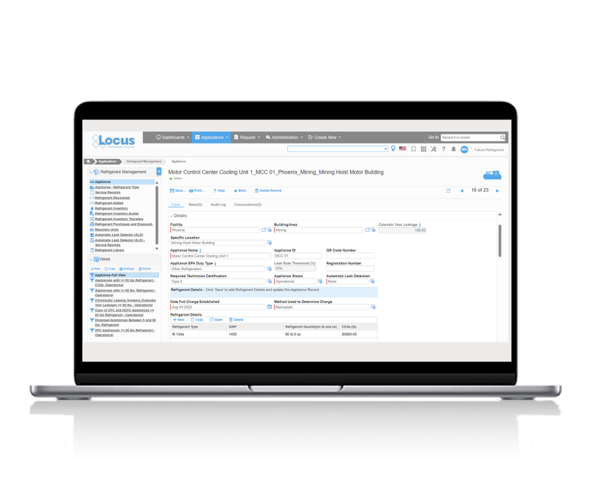 Locus refrigerant management software